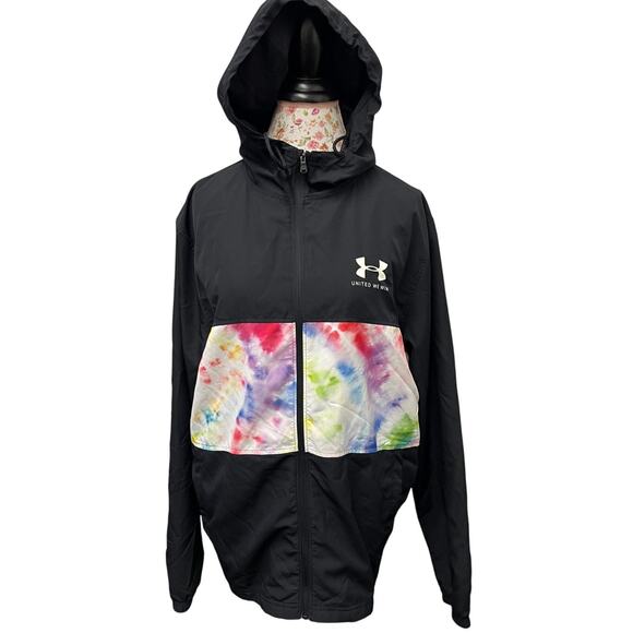 Under Armour Tops - ✨ Under Armour United We Win Black Tie-Dye Zip Hoodie Jacket Size Large